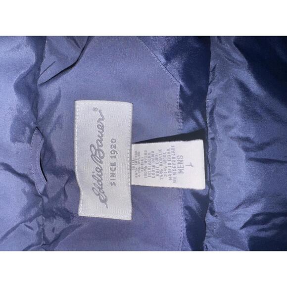 Men's Eddie Bauer Goose Down Coat Quilted Winter Jacket Navy Utility Pocket Warm - Picture 3 of 3